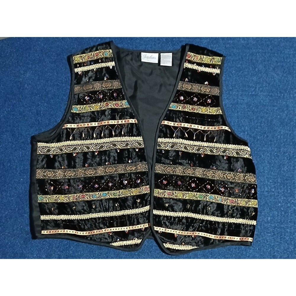 Vintage Jaclyn Smith Plus Size  Open Front Vest Embroidered/ Beads  20W